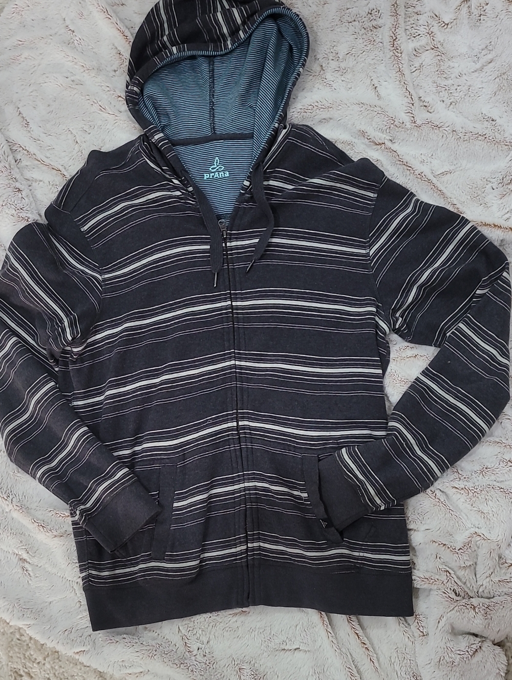 Prana Men's Black & Gray Striped Zip-Up Hoodie